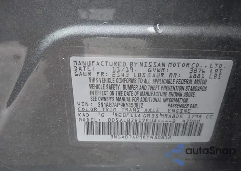 2019 Nissan Sentra S from USA, damaged, VIN 3N1AB7AP9KY450812
